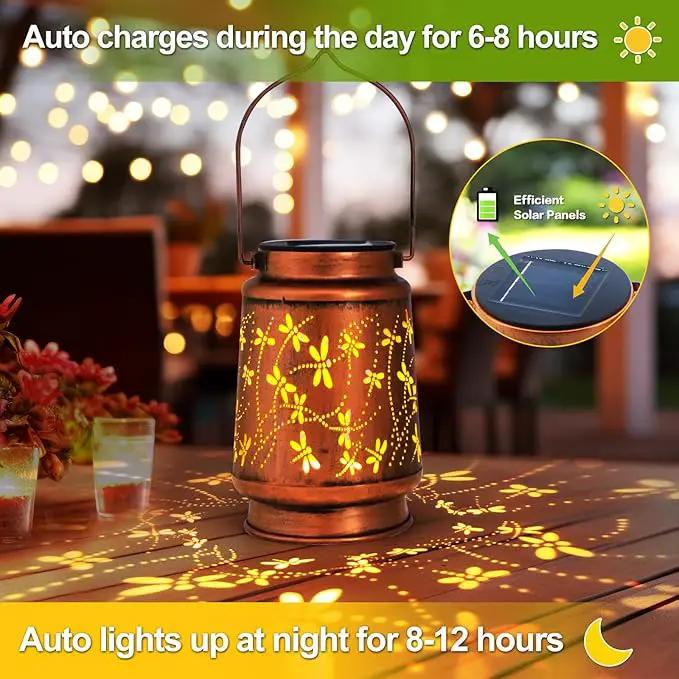 Mothers Day Gifts, 4 Packs Solar Lanterns Outdoor Hanging Lantern Lights, 4 Dragonfly Hollowed-Out Metal Decor Lantern, Waterproof LED Decorative Garden Light Gifts by GreenHaven Gardens