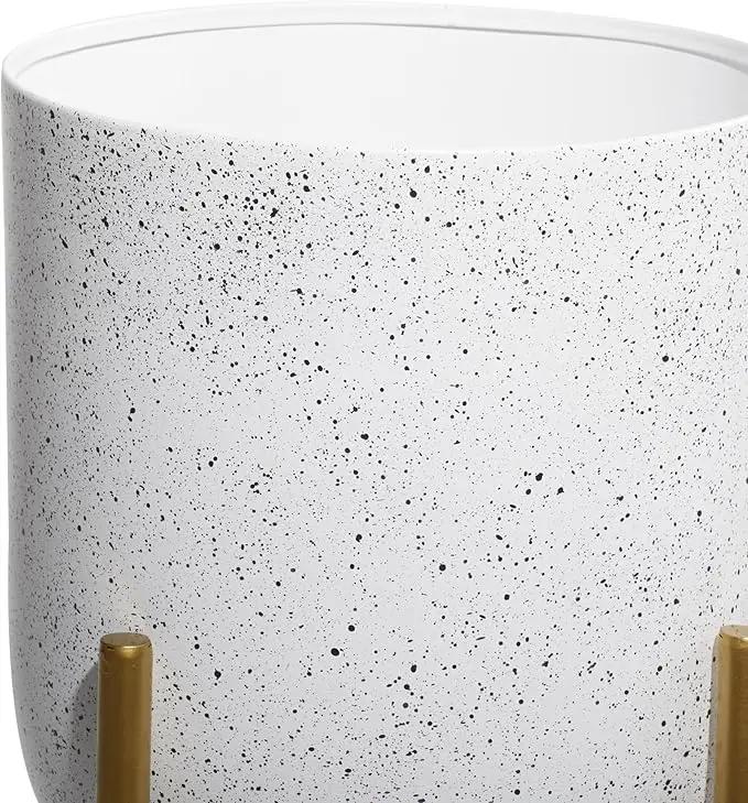 Deco 79 Metal Indoor Outdoor Planter Deep Dome Speckled Large Planter Pot with Gold Stands, Set of 2 Planters 22", 19"H, White by GreenHaven Gardens