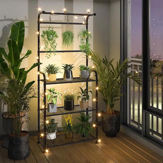 Plant Stand Indoor Outdoor, Heavy Duty Metal 3 Tiered Tall Hanging Plant Shelf for Multiple Flower Planter Holder 67" Large Rack for Living Room Garden Balcony, Black by GreenHaven Gardens
