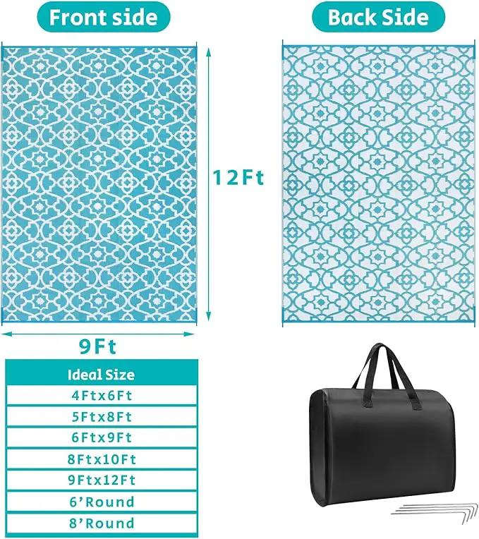 HEBE Outdoor Rug Waterproof 9x12, Plastic Straw Rug Camping Rug, Reversible Outdoor Patio Rugs RV Mat Clearance, Indoor Outside Floor Carpet for Porch,Deck,Camper,Balcony,Backyard by GreenHaven Gardens