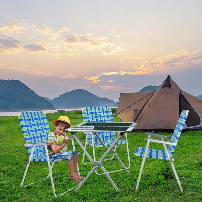 VINGLI Oversize Patio Lawn Webbed Folding Chairs Set of 2, Outdoor Beach Chair Portable Dining Chair for Outdoor Yard, Garden (Blue, Oversized) by GreenHaven Gardens