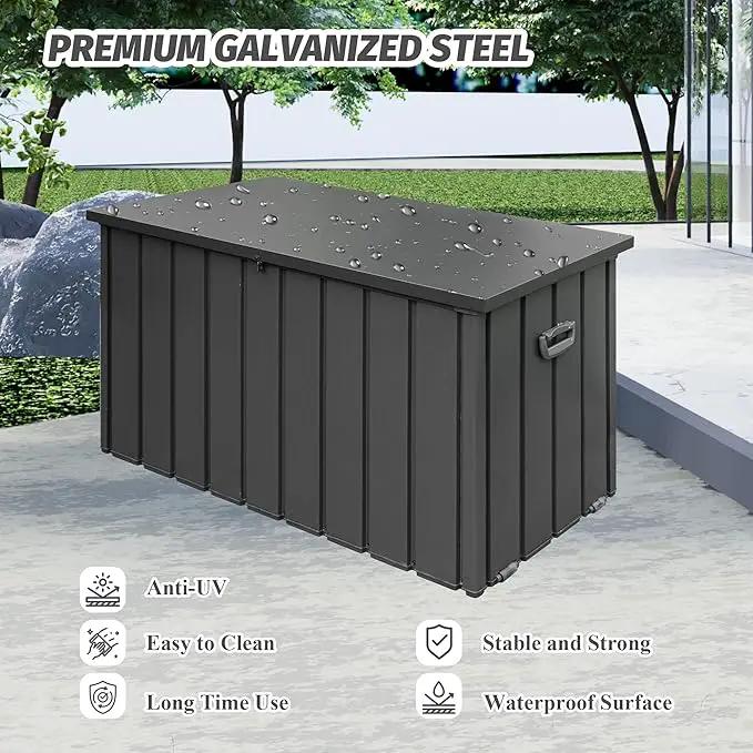 Domi Deck Box 190 Gallon, Waterproof Lockable Steel Outdoor Storage Container for Outside Cushions, Garden Tools and Pools Equipment, Gray