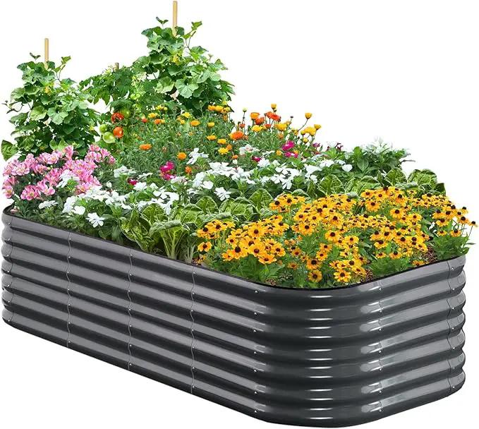Quictent Galvanized Raised Garden Bed Kit, 6x3x2 ft Oval Metal Planter Box Tall for Vegetables Outdoor Backyard, Rubber Strip Edging Included, Dark Gray by GreenHaven Gardens