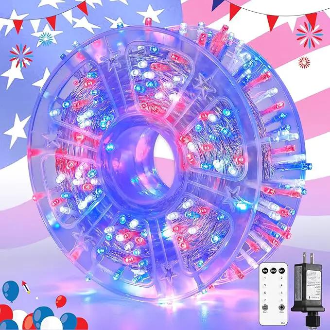 JMEXSUSS 400 LED Red White and Blue Lights Outdoor, 132FT 4th of July Lights Indoor, 8 Modes Patriotic String Light for Memorial Day Independence Day Decoration by GreenHaven Gardens