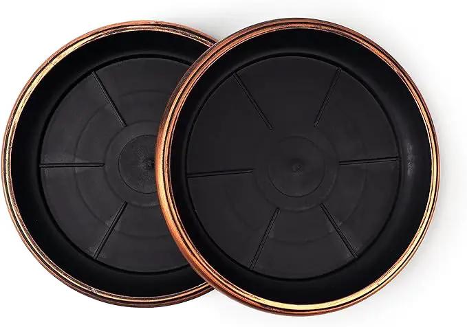 11" Decorative Heavy Duty Tray/Saucer (2 Pack) Rustic Medieval/French Country Look, Pot/Planter Base for Indoor/Outdoor Decor Use. Long Lasting, Reusable Light Weight (11 inches, Copper) by GreenHaven Gardens