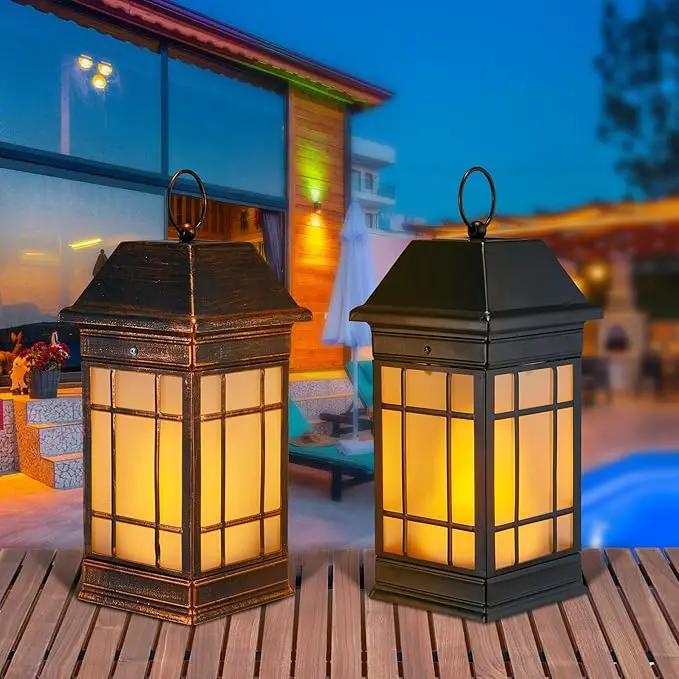 14" Solar Lantern Outdoor Waterproof, Glass Flickering Flame Solar Lanterns, Hanging Metal Lantern Decorative for Patio Front Porch Garden Backyard Tabletop Mothers Day Gifts Mom by GreenHaven Gardens