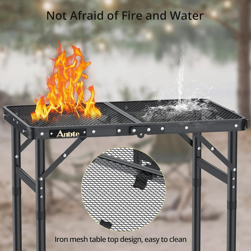 Folding Grill Table, Aluminum Camping Table Adjustable Height Max 27.5" Picnic Table Outdoor Table, Lightweight, Portable Handle for Travel Cooking BBQ Picnic, 22.8" x 16", Black by GreenHaven Gardens