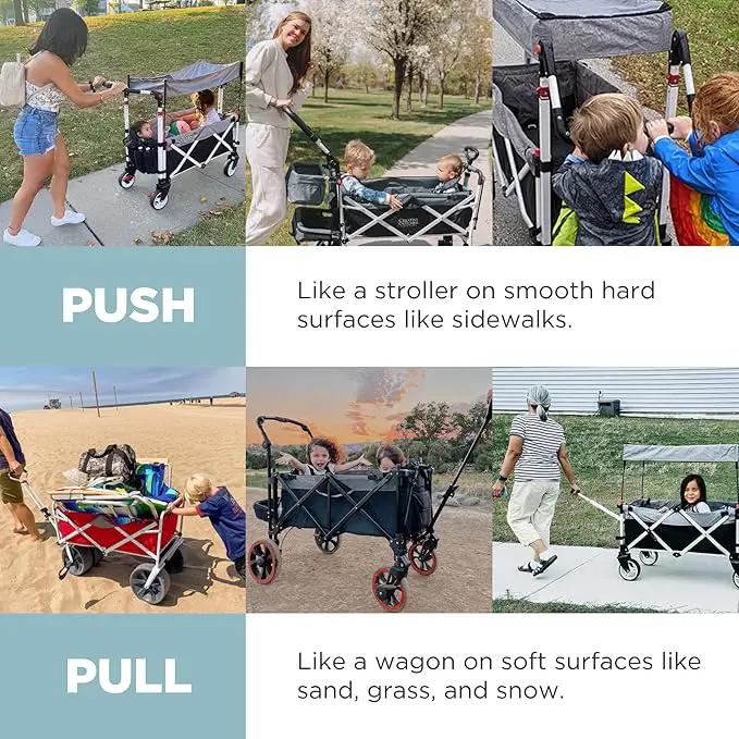 Creative Outdoor Wagon for Kids Push Pull Collapsible Stroller Folding Cart | Silver Series | Beach Park Garden & Tailgate | Teal by GreenHaven Gardens
