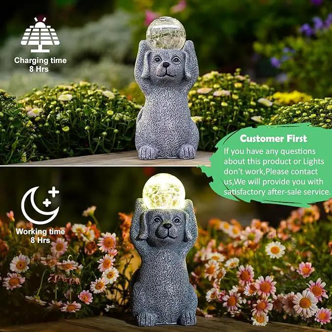 Solar Cute Dog Statue Holding Cracked Glass LED Lights – Funny Resin Dog Decor Garden Decorations for Patio,Balcony,Yard,Birthday Gifts for Women Mom by GreenHaven Gardens