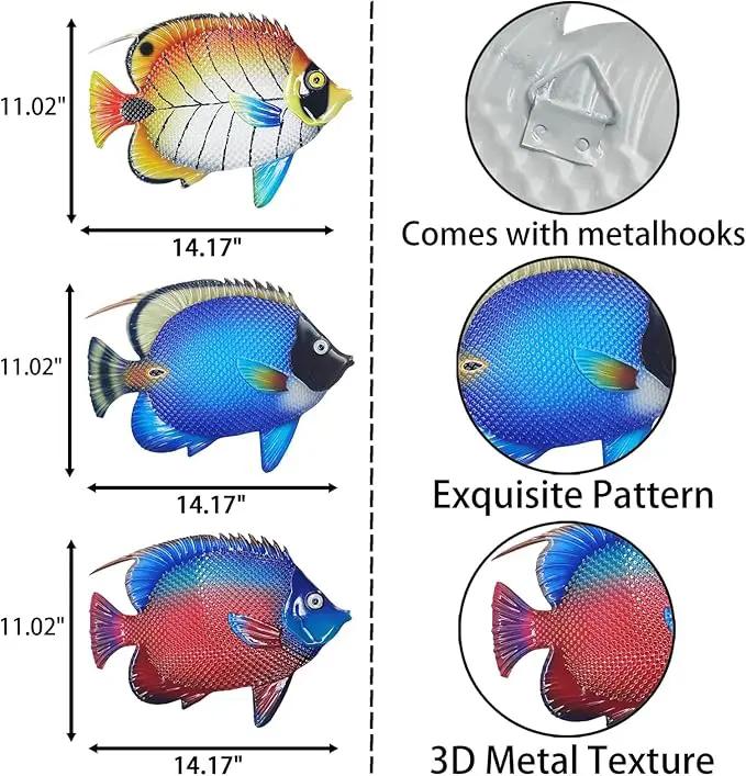 John's Studio Metal Fish Sea Wall Decor Outdoor Garden Hanging Art Sculptures Home Ocean Theme Decorations for Kitchen Bathroom and Pool - 3 PCS by GreenHaven Gardens