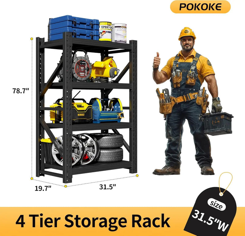 Garage Shelving Unit, 4 Tier Heavy Duty Racks, Easy Assembly, Metal Racks with Adjustable Shelves, 3000 LBS Load Capacity,for Warehouse,Basement (Black, 19.7" D x 31.5" W x 78.7" H) by GreenHaven Gardens