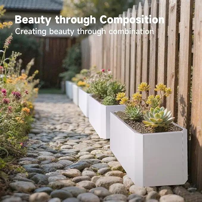 Steel Planter Box-36"x15"x15"-Large Rectangular Planter-Outdoor Indoor-White Matel Planter Box Heavy Duty Commercial Residential for Patio Porch Deck Home Backyard by GreenHaven Gardens