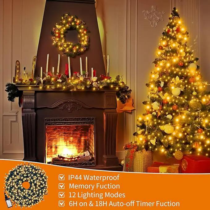 Christmas Light 100 LEDs 41ft Green Cable Wire Fairy String Twinkle Lights Plug in 12 Modes for Xmas Tree, Party, Indoor,Outdoor, Garden, Wedding, Home Decoration (Warm White) by GreenHaven Gardens