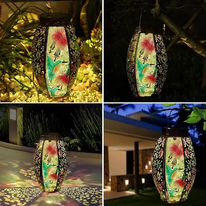 Solar Lanterns Outdoor Hanging Light - Solar Powered Hummingbird Glass LED Lights Decorative Waterproof Tabletop Lamp with Hollowed-Out Design for Indoor Yard Table Patio Garden Pathway Holiday by GreenHaven Gardens