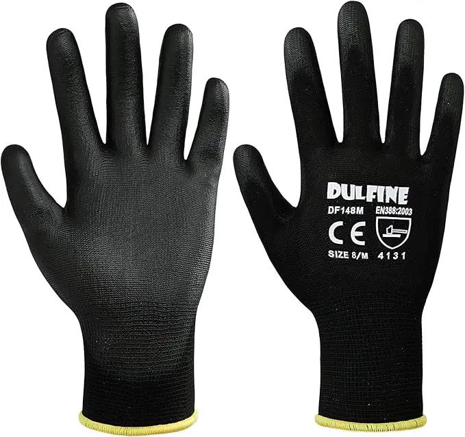 DULFINE Ultra-Thin PU Coated Work Gloves-12 Pairs,Excellent Grip,Nylon Shell Black Polyurethane Coated Safety Work Gloves, Knit Wrist Cuff,Ideal for Light Duty Work. (XX-Large) by GreenHaven Gardens