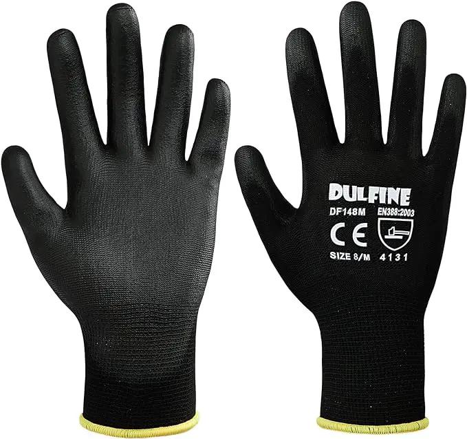 DULFINE Ultra-Thin PU Coated Work Gloves-12 Pairs,Excellent Grip,Nylon Shell Black Polyurethane Coated Safety Work Gloves, Knit Wrist Cuff,Ideal for Light Duty Work. (Medium) by GreenHaven Gardens