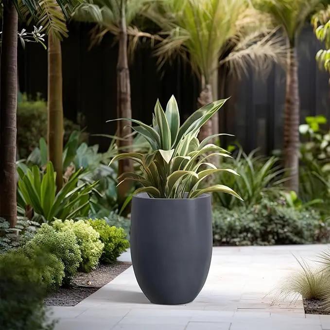 Kante 21.7" H Dark Gray Concrete Tall Planter, Large Outdoor Indoor Decorative Pot with Drainage Hole and Rubber Plug, Modern Round Style for Home and Garden by GreenHaven Gardens