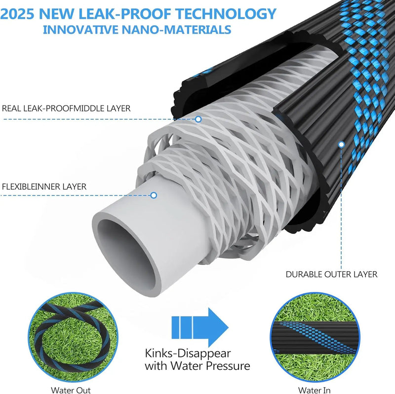 50ft Garden Hose - Water Hoses w/10 Function Spray Nozzle, 2025 New Superior Strength Flexible Hose, 3/4" Brass Connectors- Leakproof Lightweight Water Pipe for Gardening(Blue Black) by GreenHaven Gardens
