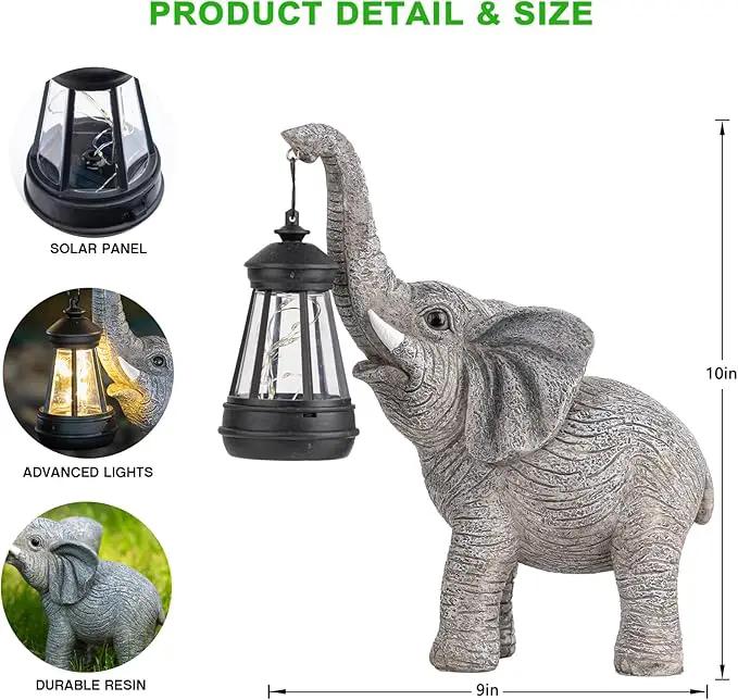 Solar Garden Statue Lights Elephants Figurine with Solar Lantern, Outdoor Yard Decorations for Patio Porch Home, Christmas Elephant Gifts for Women - Unique Housewarming Gifts by GreenHaven Gardens