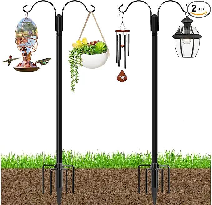 Ottsuls Bird Feeder Pole, 2 Pack 76 INCH Double Shepherds Hooks for Outdoor, with 5 Base Prongs Heavy Duty Tall Garden Planter Hooks for Hanging Flower Basket, Lantern, Hummingbird Feeder by GreenHaven Gardens
