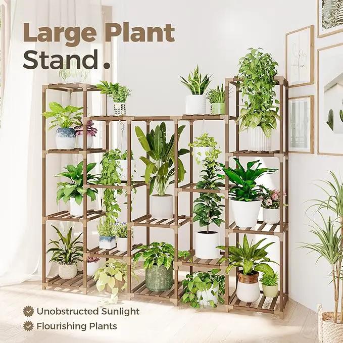 Bamworld Large Hanging Plant Stand Indoor Tall Plant Shelf Outdoor 14 Pots Large Plant Rack for Living Room Patio, Balcony and Garden by GreenHaven Gardens