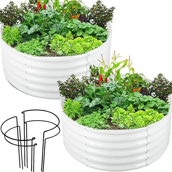 FORTUNO 2 Pcs 17" Tall 4 Ft Round Raised Garden Bed Box Galvanized Metal Outdoor High Flower Bed Steel Patio Ground Planter for Planting Vegetables and Herbs, White by GreenHaven Gardens