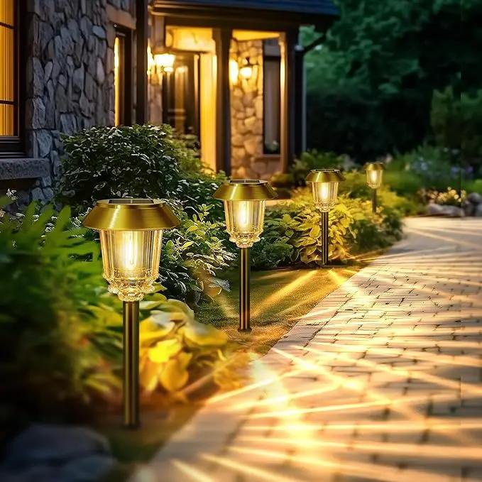 Solar Lights Outdoor Waterproof,4 Pack Gold Pathway Lights with 10-40 LM Dimmable Glass and Metal, Solar Powered Garden Decor for Yard,Patio,Pathway,Driveway(Warm White) by GreenHaven Gardens