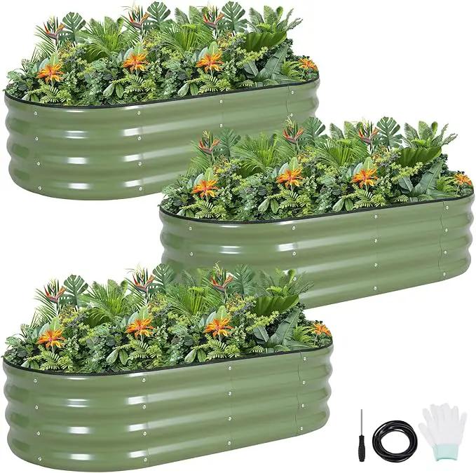 G GOOD GAIN Galvanized Metal Raised Garden Bed Kit - 4x2x1FT Outdoor Planter Box with Safety Edging and Gloves for Vegetables, Fruits, Flowers(White, 2PC) by GreenHaven Gardens