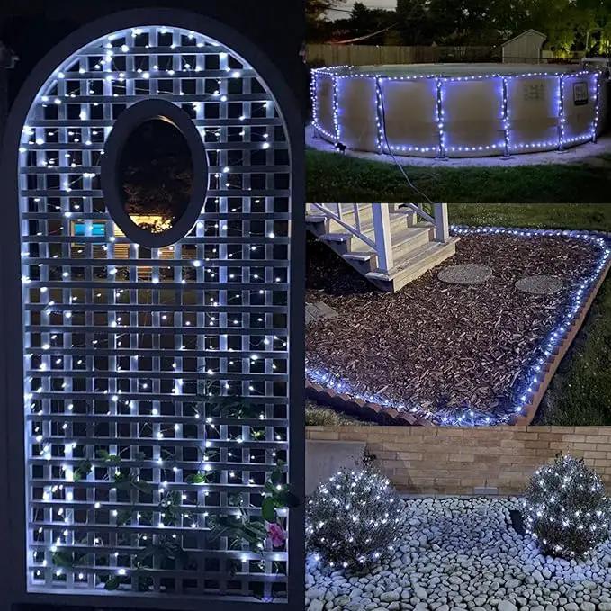 YEGUO White Solar Fairy Lights Outdoor Waterproof, 4 Pack Each 33ft 100 LED String Light, 8 Modes Silver Wire Twinkle Lights by GreenHaven Gardens