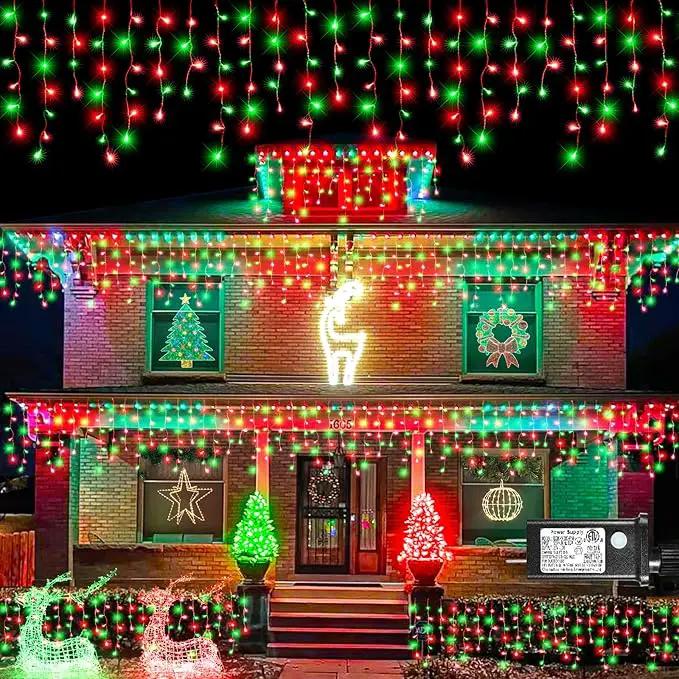 Icicle Lights for Outside, 33FT 400 LED Christmas Lights Outdoor with Waterproof 8 Modes, Plug in Connectable String Twinkle Light for Indoor Roof Window Garden Fence Party Decorations, Red Green by GreenHaven Gardens