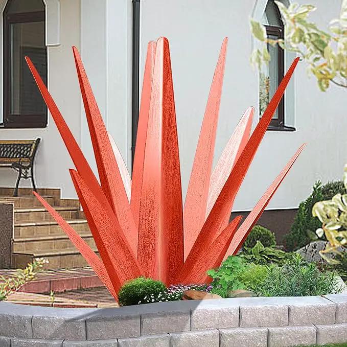 Enlarge Metal Plants Tequila Rustic Sculpture, Outdoor Patio Yard, Home Decor Hand Painted Agave Garden Statue, Outdoor Lawn Ornaments Yard Stakes for Mom Gift (1 Big RED) by GreenHaven Gardens