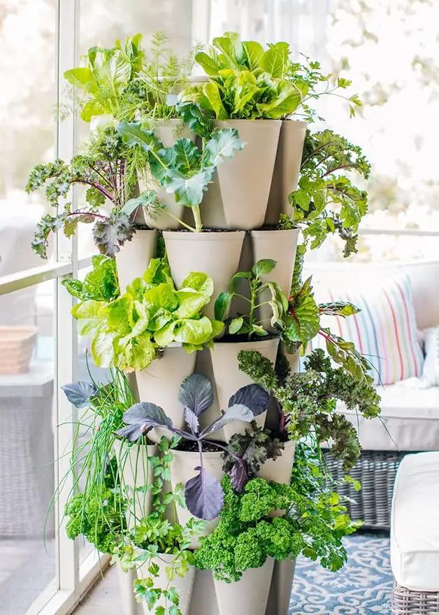 Greenstalk Patented Large 5 Tier Vertical Garden Planter with Patented Internal Watering System Great for Growing a Variety of Strawberries, Vegetables, Herbs, & Flowers (Stunning Stone) by GreenHaven Gardens
