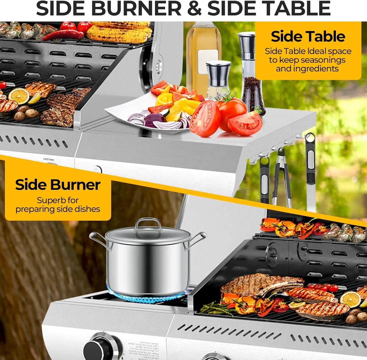 3-Burner Propane Gas Grill with Side Burner – 34,000 BTU Stainless Steel Outdoor BBQ Grill, Cast Iron Grates, Portable with Wheels for Patio, Camping by GreenHaven Gardens