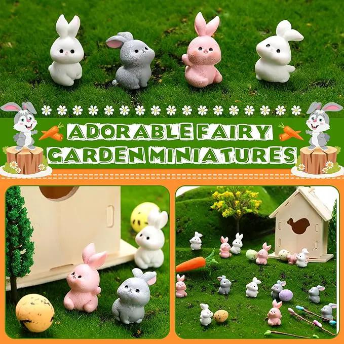 Marsui 100 Pcs Bunny Miniatures Figurines Rabbit Miniature Accessories Easter Garden Landscape Garden Rabbit for Easter Garden Accessories Dollhouses Decoration(Funny Rabbit) by GreenHaven Gardens