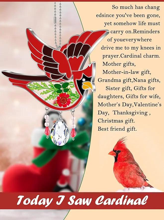 KY&BOSAM Cardinal Suncatcher Crystal Had Painted Glass Sun catchers Hangings for Windows Ornament with Pressed Real Flower and Heart Charm Birthday Gifts for Women Mom Mother's Day Christmas Mom Gifts by GreenHaven Gardens