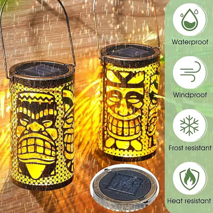 2 Pack Tiki Solar Lanterns Tiki Bar Light Decor Outdoor Waterproof Gifts for Women Men Hanging Lantern Metal Hollowed Out Decor for Summer Garden Patio Lawn Porch Festival Party by GreenHaven Gardens
