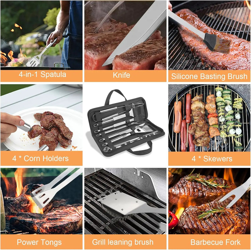 Anpro Grilling Accessories Grill Kit- Grill Set, Grilling Utensil Set, BBQ Accessories, BBQ Kit, BBQ Grill Tools, Grilling Gifts for Father's Day, Smoker, Camping, Kitchen,21 PCS-Standard Silver by GreenHaven Gardens