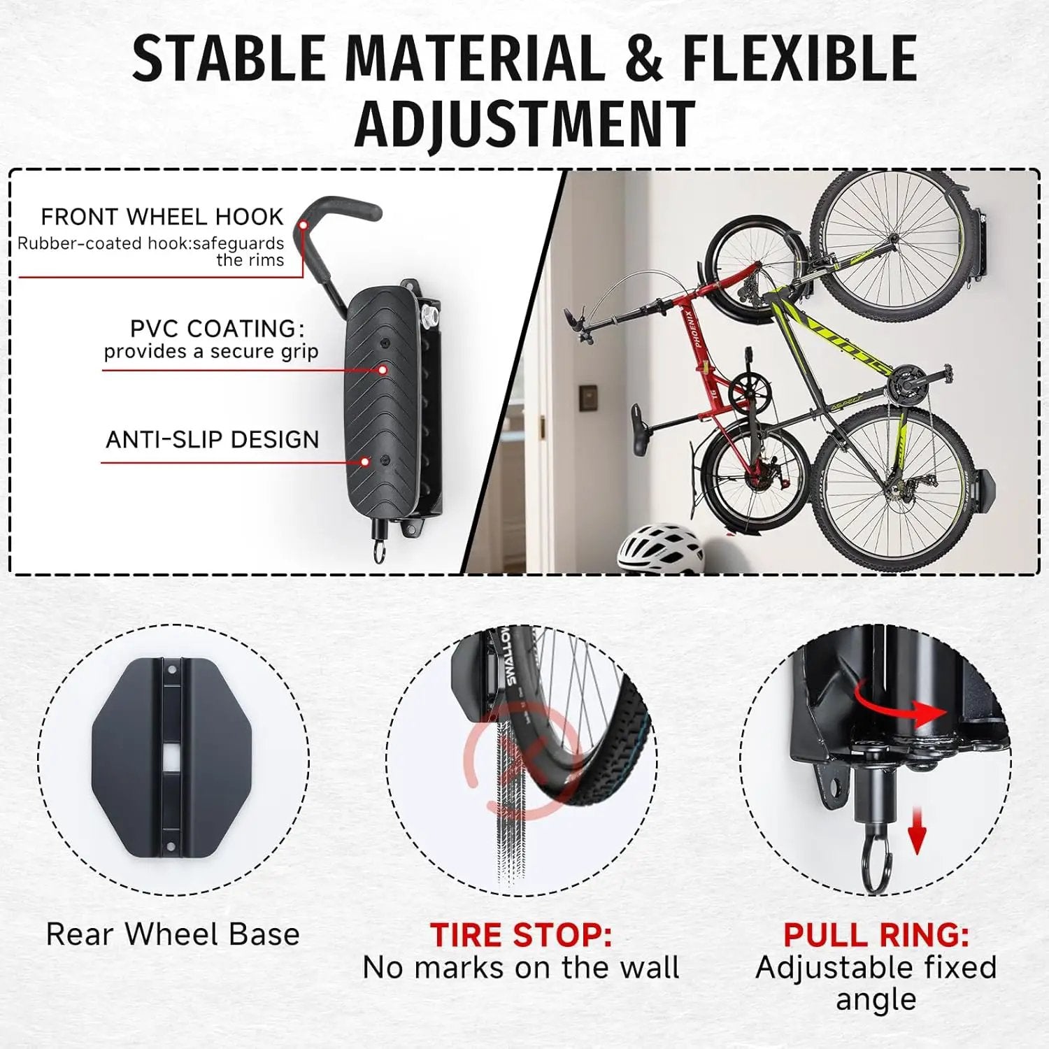 Bike Rack Garage,Bike Wall Mount, 150° Swivel & Space-Saving Vertical Bike Hangers for Storage, Sturdy Bike Stand Holds Up to 66lbs, Easy to Install, 1 Pack by GreenHaven Gardens