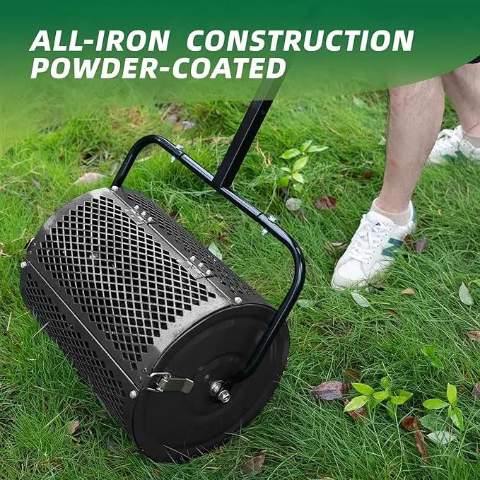 Heavy-Duty Compost Spreader for Lawn,Peat Moss Spreader,Fertilizer Spreader Roller with Adjustable Handle,Manure Spreaders for for Lawn Top Dressing,Seedling,Top Soil,Heavy Duty Metal Mesh Lawn Roller by GreenHaven Gardens