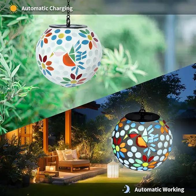 VCUTEKA Solar Chandelier Outdoor, Hanging Mosaic SolarLights with Hook Up, Solar Garden Lantern Decor for Yard, Deck and Patio, White by GreenHaven Gardens