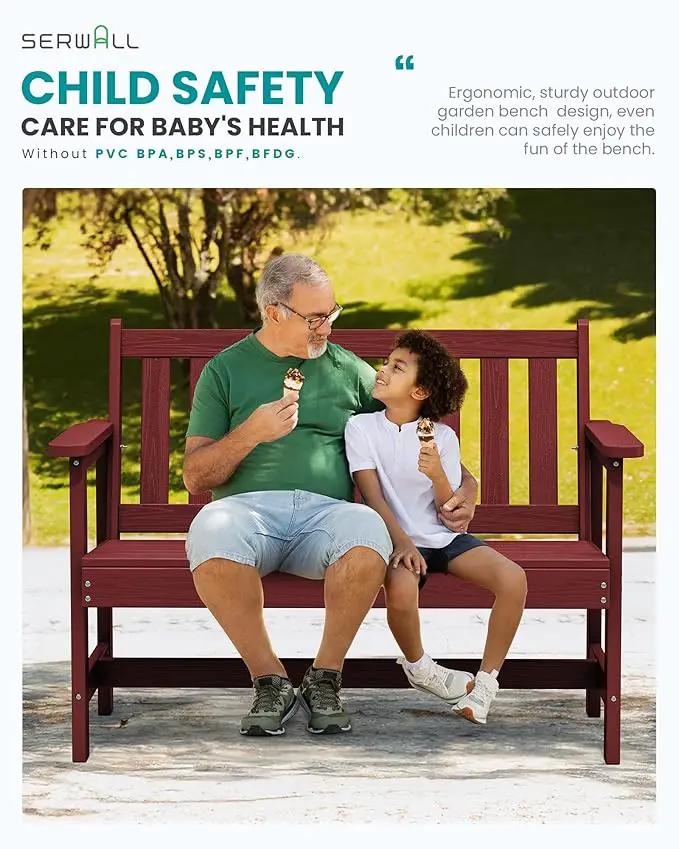 SERWALL Outdoor Bench, HDPE Outdoor Benches Weatherproof, 2-Person Garden Bench with 660 lbs Weight Capacity, Patio Benches for Outdoors, Garden, Porch, Backyard and Park, Red, 6 Pack by GreenHaven Gardens