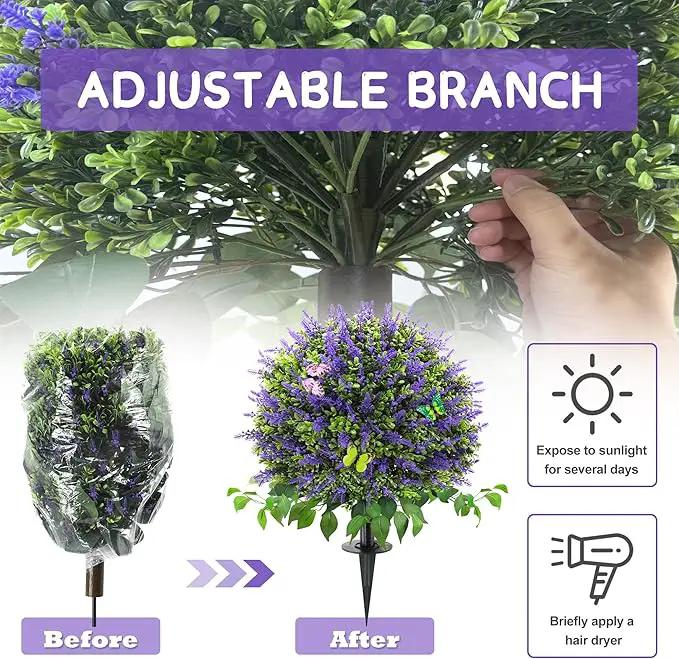 28" Artificial Boxwood Topiary Ball with Lavender, UV Resistant Topiary Tree Faux Boxwood Ball Shaped Porch Bushes with Ground Spike Artificial Bushes for Outdoors Front Door Decor Home Garden by GreenHaven Gardens