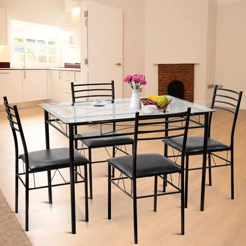 5 Pieces Dining Set with Tempered Glass Top Table and 4 Upholstered Chairs by DirectDeals