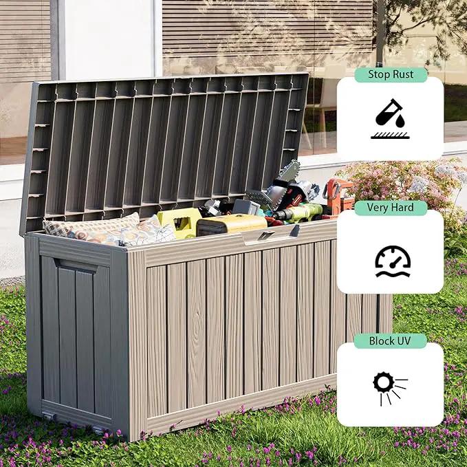 75 Gallon Waterproof Outdoor Storage Box,Resin Deck Box,Lockable Outside Storage Box Container for Patio Furniure,Garden,Pool Tools (75 Gallon,Grey) by GreenHaven Gardens