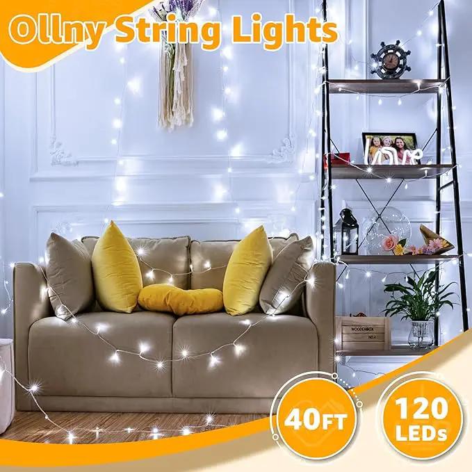 Ollny 120LED 40FT String Lights, Waterproof Connectable Fairy Lights with Timer 8 Modes, Cool White Plug in Christmas Light for Indoor Outdoor Patio Party Bedroom Classroom Decor by GreenHaven Gardens