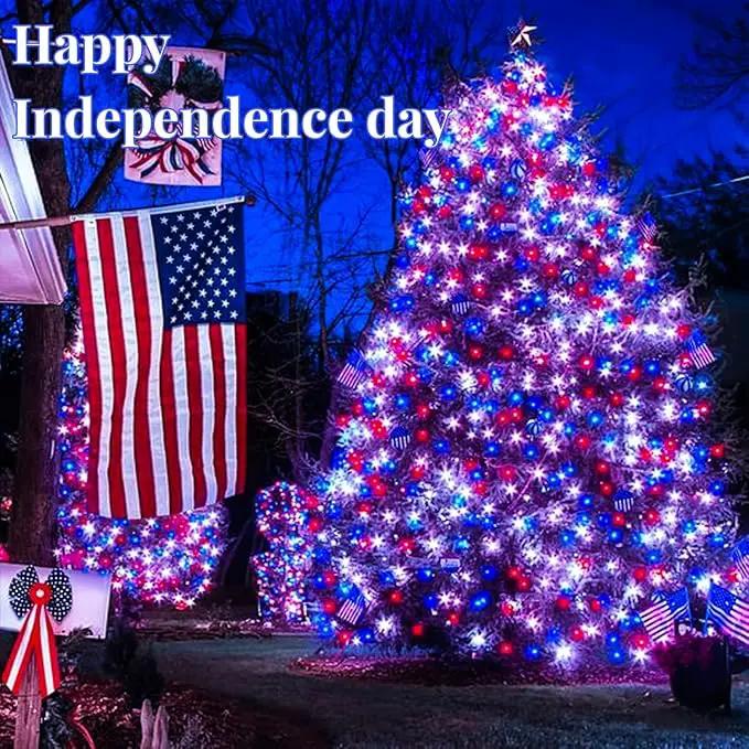 EEW 2pk Red White and Blue Solar String Lights Outdoor Waterproof, Solar Powered LED Patriotic Lights 200 LED, Solar Tree Lights for Independence Day Decor 4th of July Memorial Day Decorations by GreenHaven Gardens