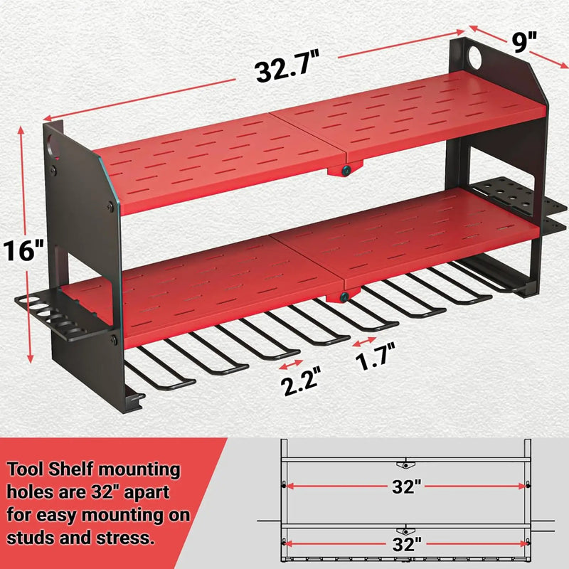 YYR Power Tool Organizer Wall Mount, Cordless Drill and Battery Holder, Electric Tools Hanger Storage Rack with Charging Station, Garage Organization Floating Shelf - Made of Heavy Duty Metal, Red by GreenHaven Gardens