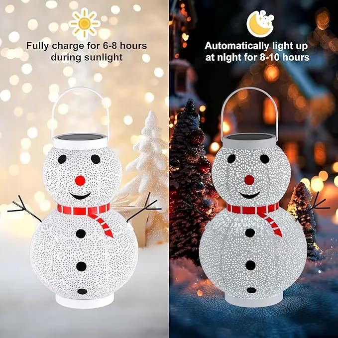 Christmas Decorations Snowman Solar Lantern - Snowman Solar Hanging Lantern Outdoor Waterproof , Metal Standing Solar Powered LED Lantern Decorative Lights for Outside Garden Yard Porch - White by GreenHaven Gardens