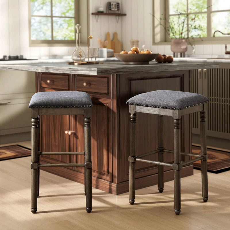 Arnhem Wood Upholstered Bar Stools, Set of 2 by HouseOfZazla