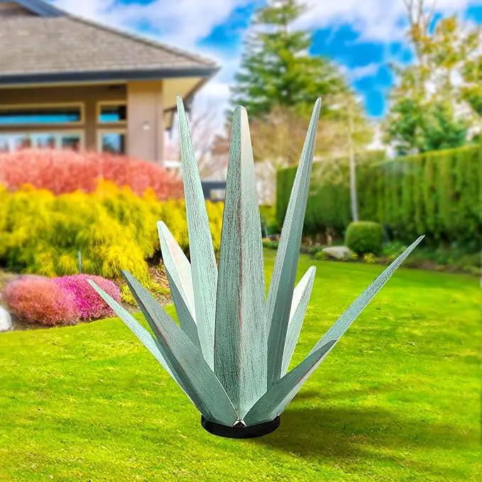Large Tequila Rustic Sculpture, Rustic Metal Agave Plants for Outdoor Patio Yard, Home Decor Hand Painted Metal Agave Garden Yard Statue, Outdoor Lawn Ornaments (Mint Green - M) by GreenHaven Gardens
